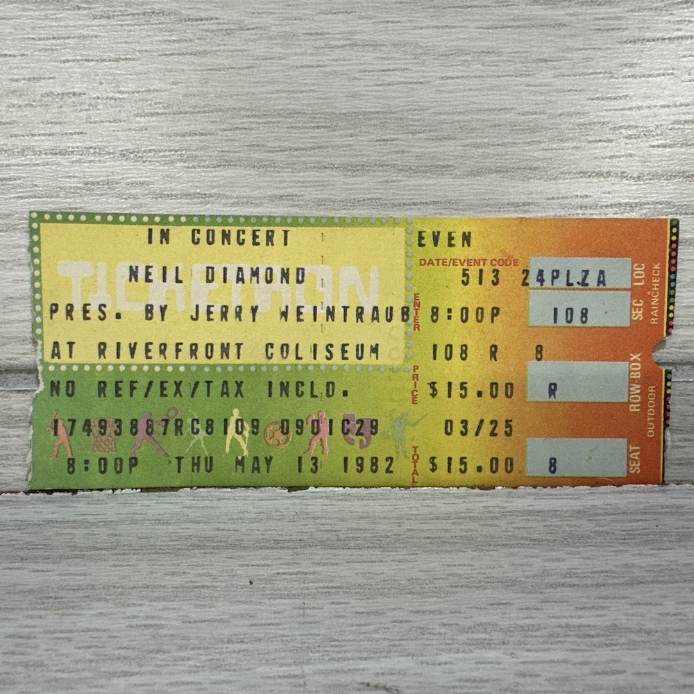 NEIL DIAMOND Riverfront Coliseum Cincinnati 1982 Concert Ticket Stub Vintage - 8